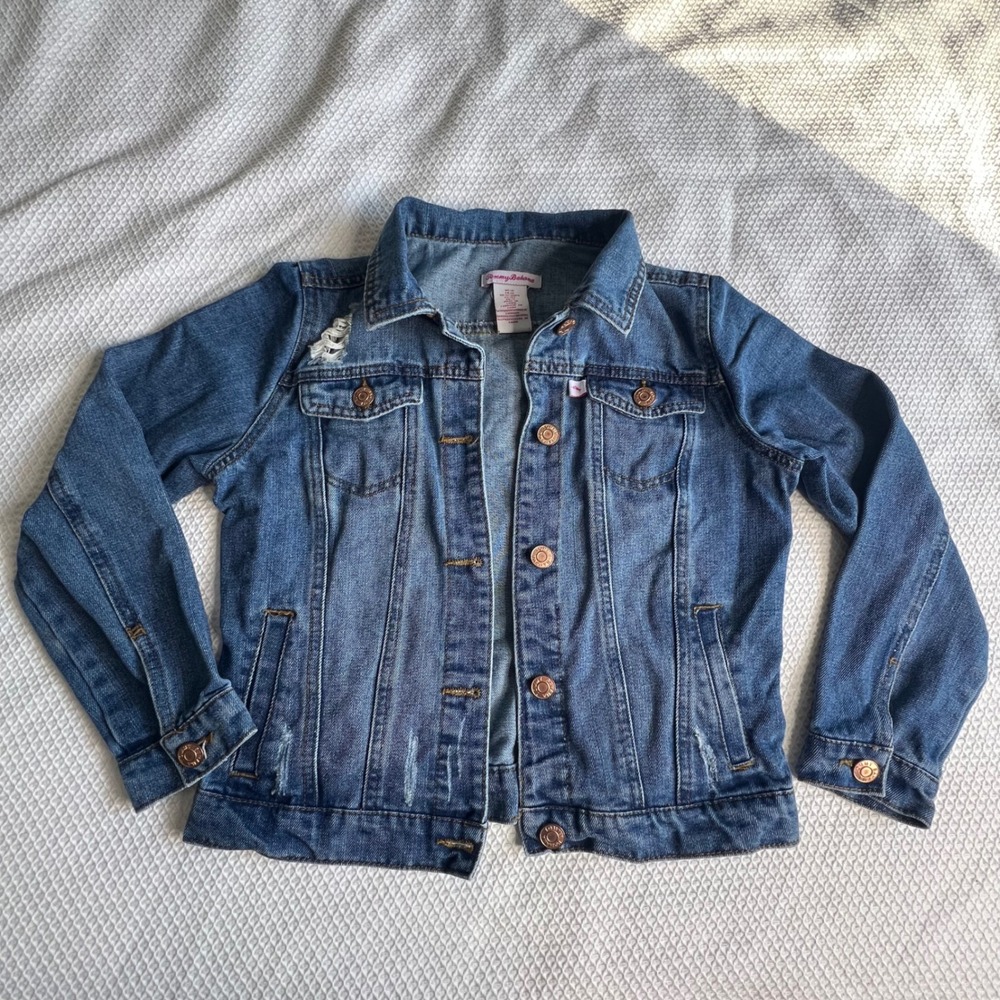 Tommy Bahama Kids Denim Jean Jacket‎ Size 12 Blue Medium Wash Distressed Pockets